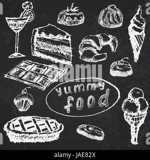 Food deserts set sketch handdrawn on blackboard. Stock Vector
