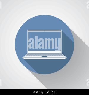Laptop flat icon with long shadow. Stock Vector