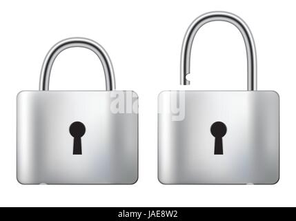 Locked and unlocked Padlock steel isolated on white background. Stock Vector
