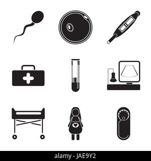 Pregnantcy flat icon set isolated on white background. Stock Vector
