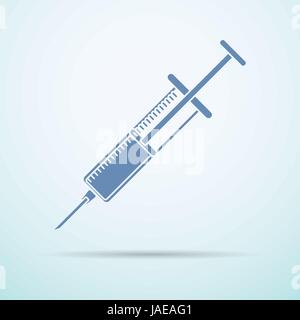 syringe flat icon with shadow on blue background. Stock Vector