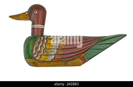 vintage wooden duck decoy isolated on white with clipping path Stock Photo