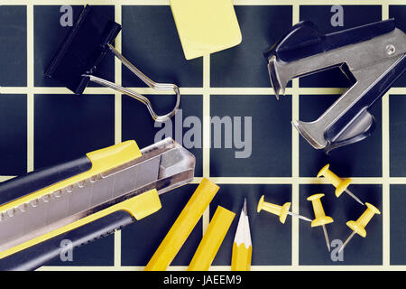 Office accessories on the foreground Stock Photo