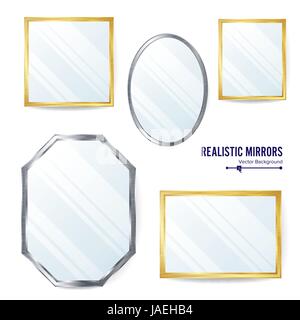 Realistic Mirrors Set Vector. Different Mirror Shapes For Interior Stock Vector
