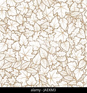 Hand drawn cute leaves from different kind of trees, seamless pattern on white Stock Vector