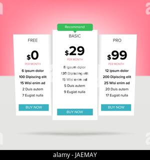 Pricing Business Plans Vector. Collection Of Pricing Plans For Websites And Applications. Stock Vector