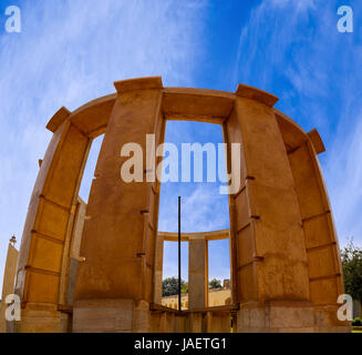 Historic astronomical instrument Rama Yantra (a double cylinder instrument that measures azimuth and altitudes of celestial bodies) at Jantar Mantar,  Stock Photo