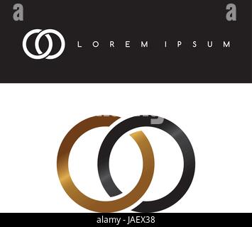 two circle overlapped linked logo logotype black gold Stock Vector