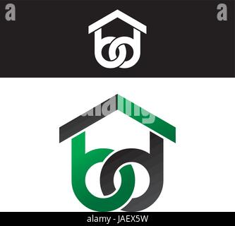 house home realty linked overlapped uppercase logo green black Stock Vector