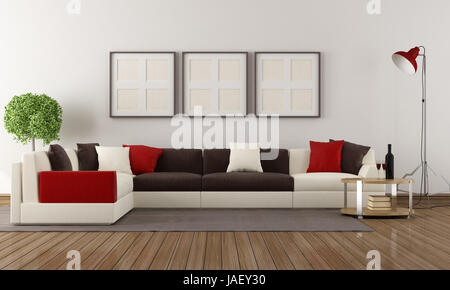 Corner sofa with colorful pillows in a modern living room Stock Photo