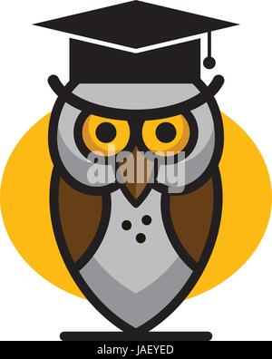 Isolated owl icon. Company logo. Back to school design for banners, stickers, flyers, promotional materials. Graduation card. Flat education elements  Stock Vector