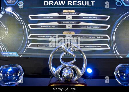 Kuala Lumpur, Malaysia. 6th June, 2017. A screen displays the results of the 2017 AFC Champions League football quarter-finals knock-out stage draw in Kuala Lumpur, Malaysia, on June 6, 2017. Credit: Chong Voon Chung/Xinhua/Alamy Live News Stock Photo