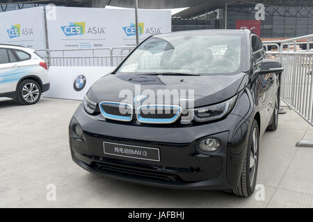 Shanghai, China. 7th June, 2017. The Bayerische Motoren Werke AG (BMW) releases electronic cars at the International Consumer Electronics Show (CES) Asia 2017 in Shanghai on June 7th, 2017. Credit: SIPA Asia/ZUMA Wire/Alamy Live News Stock Photo