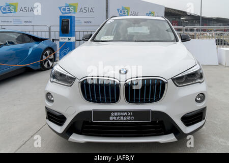 Shanghai, China. 7th June, 2017. The Bayerische Motoren Werke AG (BMW) releases electronic cars at the International Consumer Electronics Show (CES) Asia 2017 in Shanghai on June 7th, 2017. Credit: SIPA Asia/ZUMA Wire/Alamy Live News Stock Photo