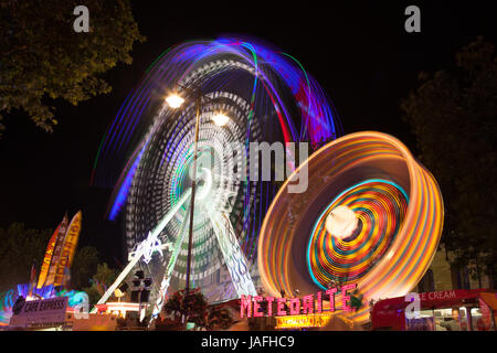 Fairground light traces and images from St Giles Fair, Oxford.  September 2013 Stock Photo