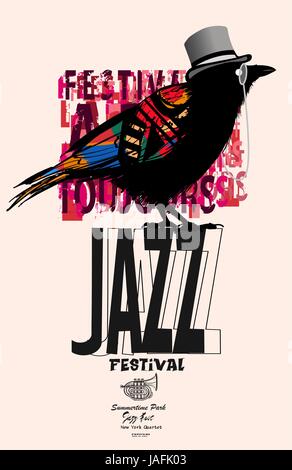 Black raven jazz poster - vector illustration Stock Vector