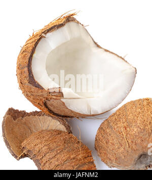 Chopped coconut close-up on white isolated background Stock Photo