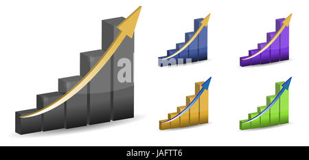 different colors 3d business graphs isolated over a white background Stock Photo