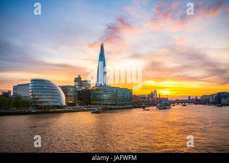 Skyline of the office complex More London Riverside, London City Hall, The Shard, Thames at sunset, Southwark, London, England Stock Photo