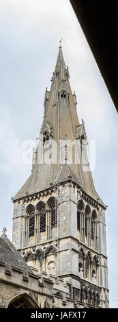 Ladders on St Mary's christian church, Stamford, England, built in the twelfth century, with the tower added in the thirteenth century and the spire i Stock Photo