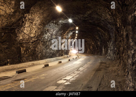 Bright illuminated tunnel in Gibraltar Stock Photo