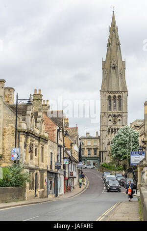 St Mary's hill leading up to St Mary's church at Stamford, a mainly stone town in Lincolnshire, England. Stock Photo