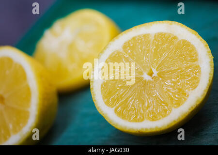 Close up of three slices of lemon. Stock Photo