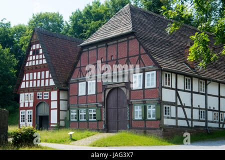 Deutschland, Nordrhein-Westfalen, Detmold, LWL-Freilichtmuseum, das größte Freilichtmuseum Deutschlands , Bauernhäuser Stock Photo
