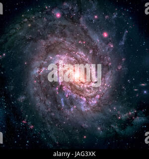 Messier 83, Southern Pinwheel Galaxy, M83 or NGC 5236 is a barred spiral galaxy in the constellation Hydra. Elements of this image furnished by NASA. Stock Photo