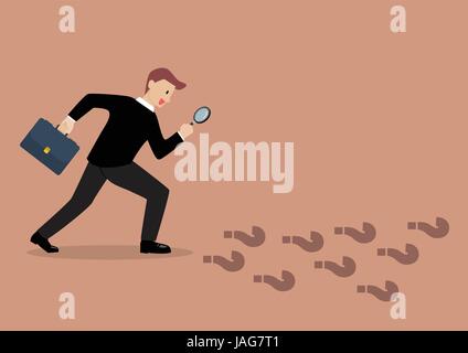 Detective businessman finding answer. Business vision concept Stock Vector