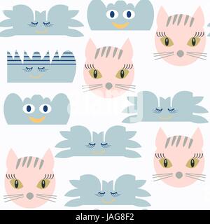 Cat and monsters clouds seamless pattern.It is located in swatch menu, vector image. Cute background for design Stock Vector