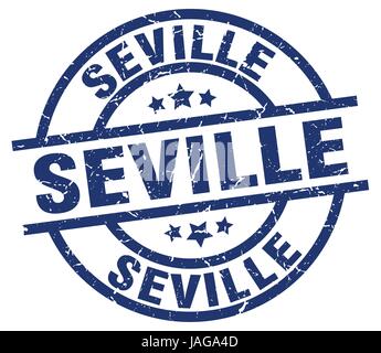 Seville blue round grunge stamp Stock Vector