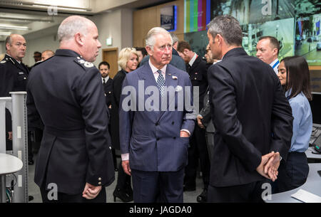 The Prince of Wales meets policemen and women and other members of the emergency services during a visit to the Special Operations room at Central Communications Command (CCC) in London. Stock Photo