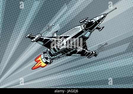Futuristic outer space battle starship. Pop art retro vector illustration Stock Vector