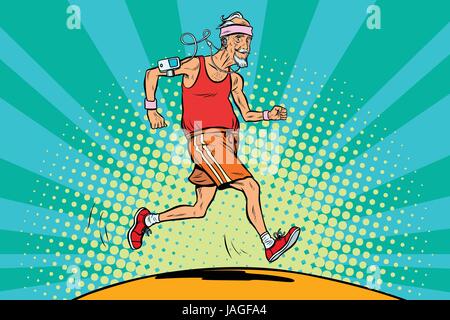 The old man runner, healthy lifestyle. Pop art retro vector illustration Stock Vector