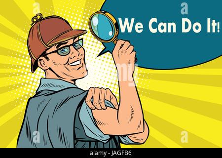 Sherlock Holmes detective sleuth. we can do it. Pop art retro vector illustration Stock Vector