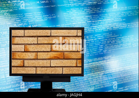 computer monitor with a wall on the screen, firewall concept Stock Photo