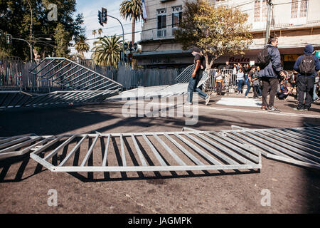 Valparaiso, Chile - June 01, 2017: Protests in Valparaiso, following President Michelle Bachelet's annual state-of-the-union speech to Congress. Stock Photo