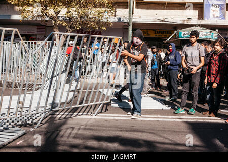 Valparaiso, Chile - June 01, 2017: Protests in Valparaiso, following President Michelle Bachelet's annual state-of-the-union speech to Congress. Stock Photo