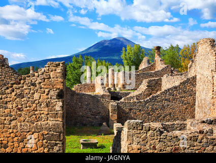 Ruins of Pompeii with Volcano Vesuvius in the background, Campania, Italy. Stock Photo