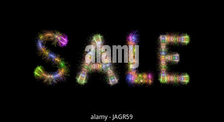 SALE text written with Colorful Sparkling Fireworks over black sky / background Stock Photo