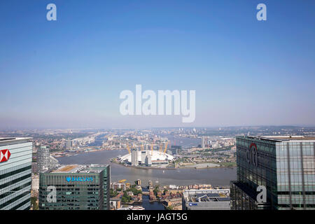 View to East London from One Canada Square, canary wharf, London Uk Stock Photo