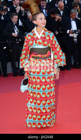 Victoria Abril  Arriving on the red carpet for the film 'Ismael's Ghosts' (Les Fantômes d'Ismael)  70th Cannes Film Festival  May 17, 2017 Photo Jacky Godard Stock Photo