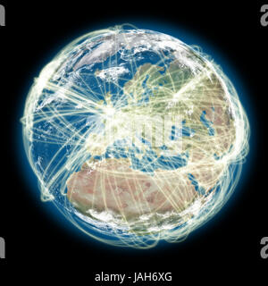 Europe on planet Earth with connections between cities and continents representing global airline networks. Elements of this image furnished by NASA Stock Photo