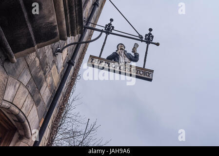 Sign outside the People's Story Museum, a museum housed in the historic Canongate Tolbooth, which tell the story of the people of Edinburgh, Scotland Stock Photo