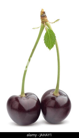 Cherry with leaf isolated on white background Stock Photo