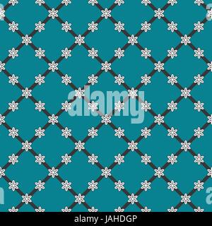 Flowers background, vector seamless pattern, dark aquamarine color. Geometrical oriental ornament made up of six-petalled flowers Stock Vector