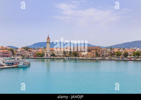 Zakynthos town in the morning, as seen from the port, Greece Stock Photo