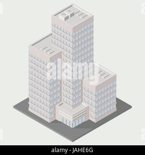 Vector isometric icon ofice building city infrastructure architecture 3d element representing low poly building for city map creation. Stock Vector