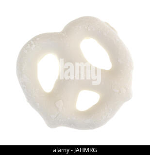 Top view of a yogurt covered pretzel isolated on a white background. Stock Photo